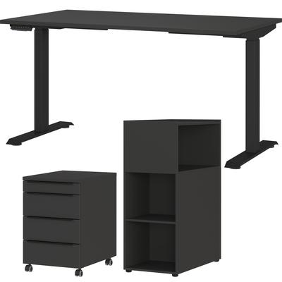 Büromöbel-Set GERMANIA "Mailand", grau (graphit), Schreibtisch Breite 140cm Holzwerkstoff Metall, Holzwerkstoff, Metall, Arbeitsmöbel-Sets, Büromöbel-Set, inkl. Schreibtisch, Rollcontainer und Raumteiler
