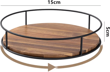 Inspire Picks Acacia Wood Lazy Susan Turntable Organizer With Metal Frame 15cm