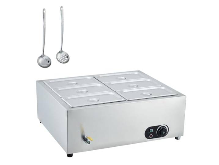 Kommerzieller Lebensmittelwärmer aus Edelstahl mit Deckel, elektrischer Buffet-Server 1500 W Bain Marie Warmhaltestation mit 6 Pfannen für Restaurants, Hotels, Bankette und