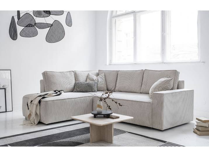 MIUFORM Brave Dave - Canapé d'angle avec fonction lit et coffre de lit L-FORME GAUCHE - 247x194cm - Beige - Canapé-lit Canapé