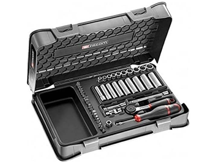 FACOM Coffret Cliquet et Douilles Longues 1/4 \ 6 Pans Métriques - 46 Pièces - Coffret et Plateau Inclus - R.2BLPB