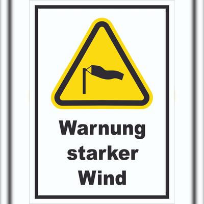 HB-Druck Schild Warnung starker Wind A1 Rückseite selbstklebend