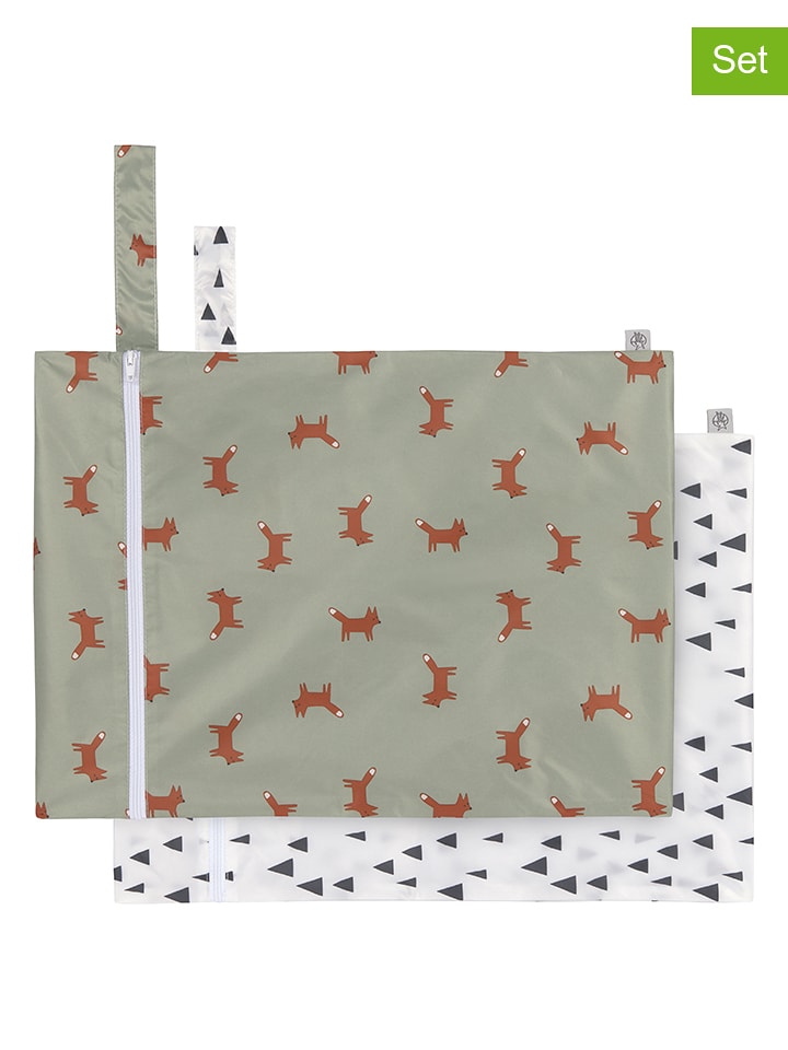 Lässig 2er-Set: Wickeltaschen ''Little Forest Fox'' in Creme/ Khaki - (L)29 x (B)40 cm - onesize