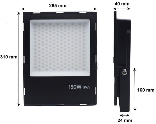 Silamp Projecteur Extérieur NOIR 150W IP65 - Blanc Froid 6000K - 8000K