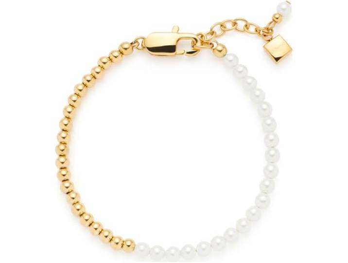 JEWELS BY LEONARDO Armband Lucinda, Arm-Schmuck aus goldfarbenem Edelstahl, weiße Imitationsperlen und Edelstahlkugeln, 18-21 cm Länge, Schmuck Damen, 024330