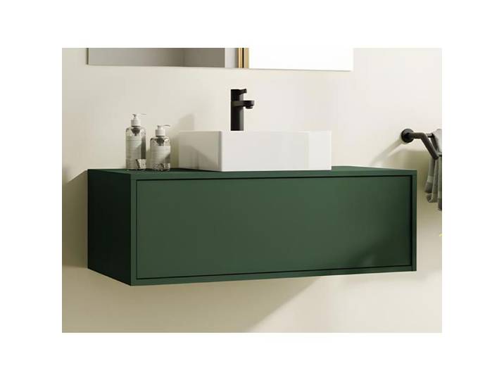 Meuble de salle de bain suspendu vert mat avec simple vasque carrée - 94 cm - TEANA II