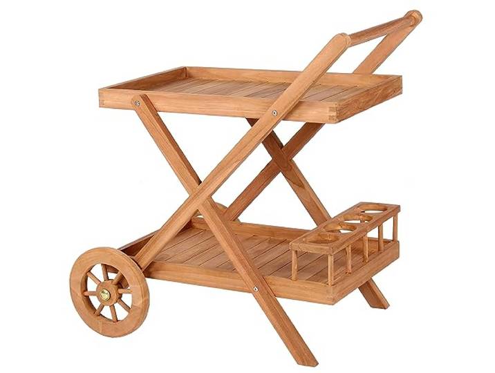 bene living Teakholz Servierwagen mit Rollen - Chester