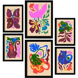 POSTER Set Mit 6 Malerisch 4 In Blume Zusammenfassung Ästhetische Dekorative Gemälde Für Ihr Wohnzimmer Schlafzimmer Zuhause A3 & A4 Schwarzer Rahmen