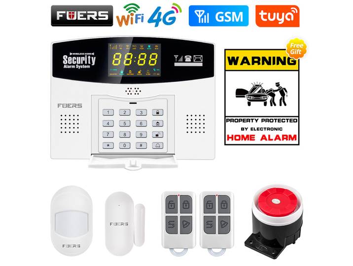 Système d'alarme sans fil intelligent Fuers W214 Tuya WIFI 4G GSM, alarme antivol 433MHZ, liaison de zone de sécurité filaire, détecteur de mouvement Alexa Google