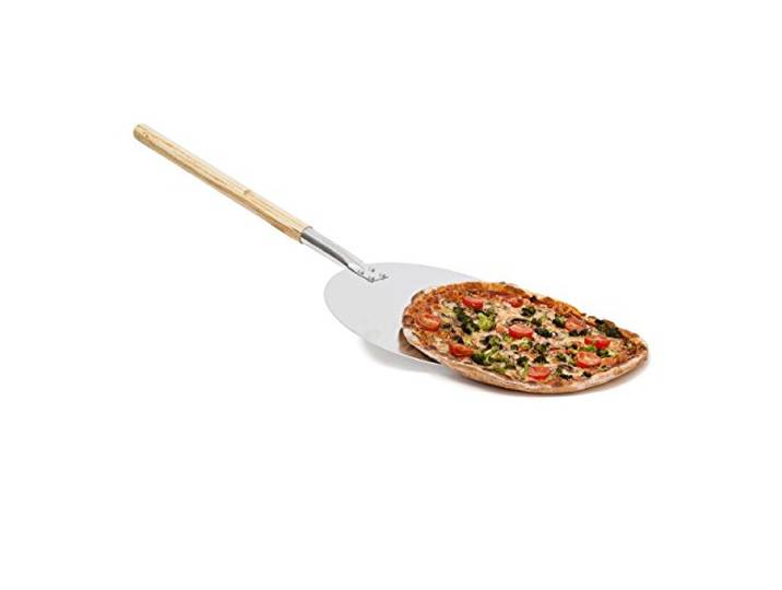Relaxdays pizzaschep rond, broodschep, handvat, professionele pizzaspatel & taartschep, aluminium, Ø 30cm, beige/zilver