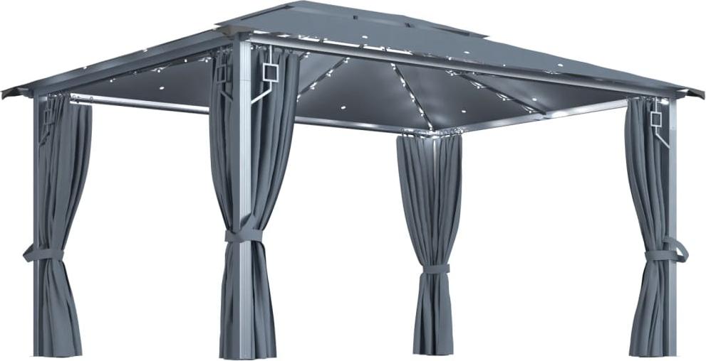 vidaXL Pavillon mit Vorhängen & LED-Lichterkette 4x3 m Anthrazit Alu