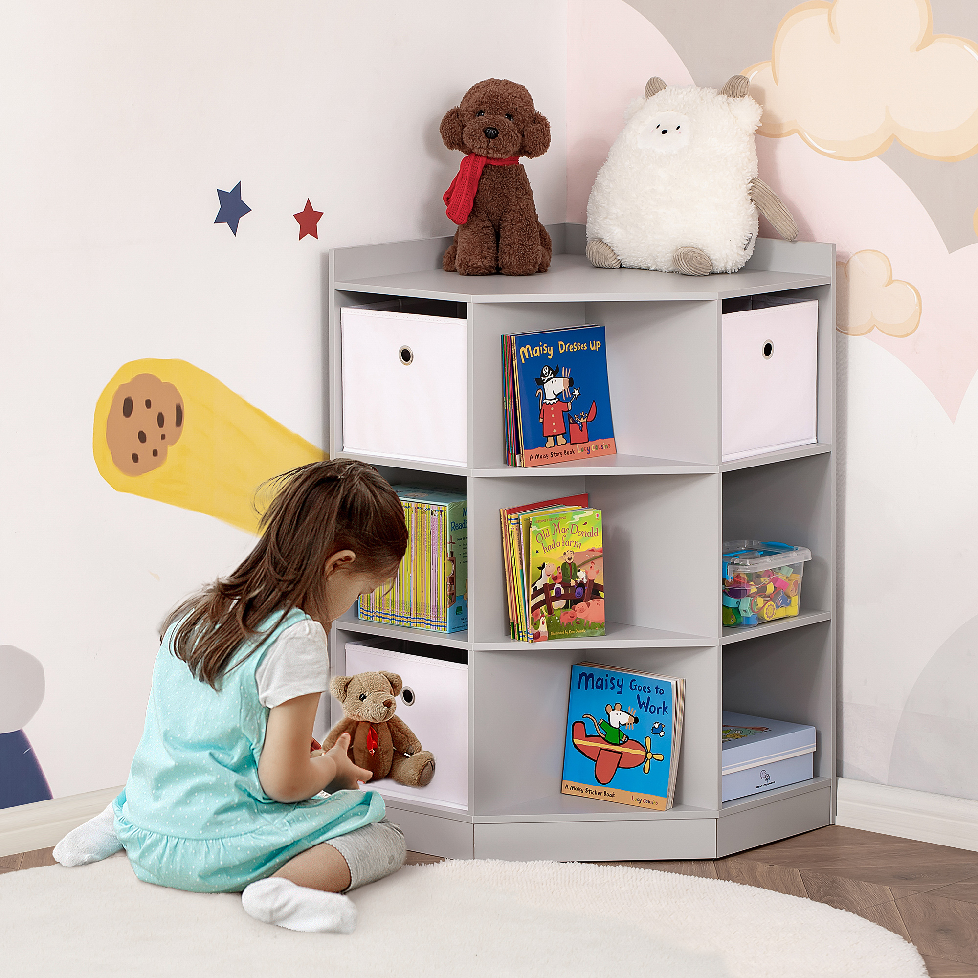 Homcom Scaffale per Bambini a 3 Cassetti in Tessuto non Tessuto e MDF, Grigio   Aosom Italy