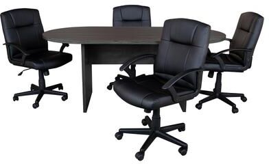 Lancaster Home 5 Piece Oval Conference Table Set with 4 LeatherSoft-Padded Task Chairs