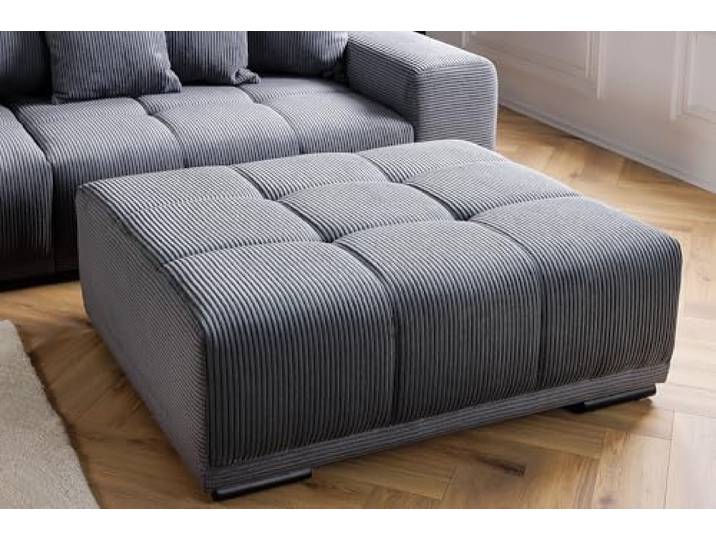 Riess Ambiente Hocker ELEGANCIA 110cm - anthrazit - Cord Montiert geliefert, Sitzhocker, Buchenholzgestell, passend zum Sofa, Ziersteppung, Rundumbezug