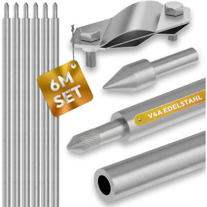 Lainfeld Tiefenerder Staberder erweiterbar, V4A Edelstahl, mit Erdungsklemme & Schlagspitze, Ø 20 mm, 1 m, 6 Stück