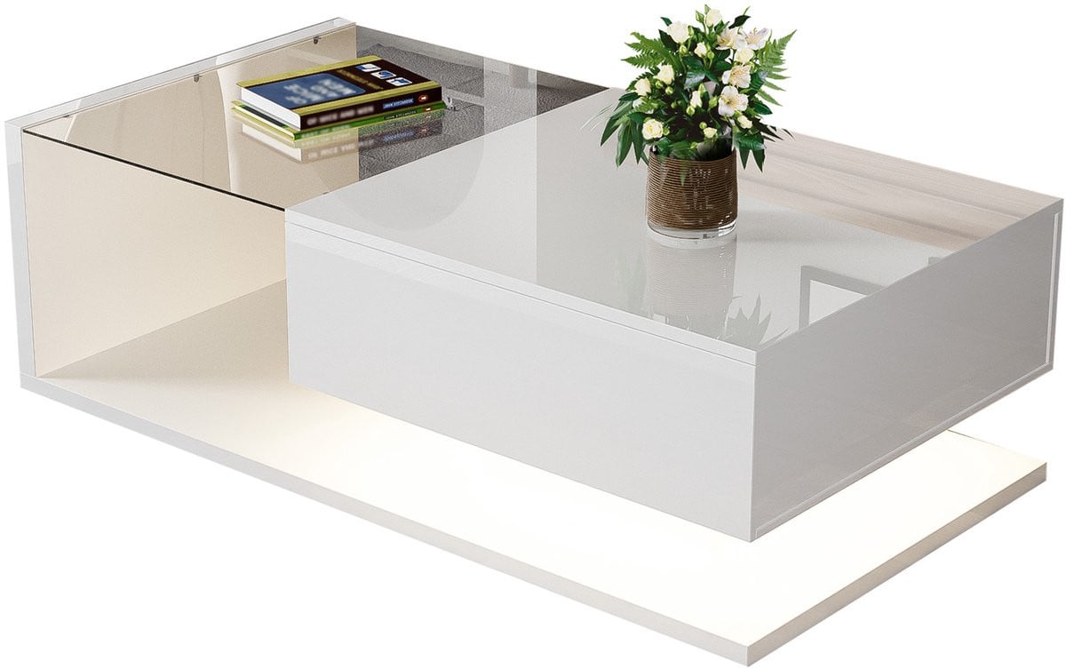 Couchtisch met glas en LED-effect in hoogglans wit