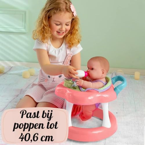 JC Toys Looproller voor poppen tot 43 cm met 6 accessoires, roze