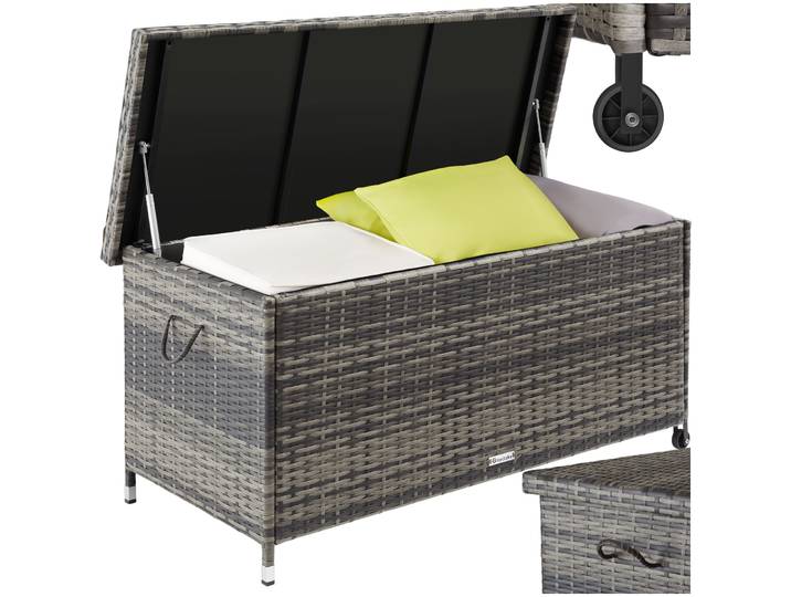 Auflagenbox Kiruna mit Kunststoffgeflecht, 120x55x61,5cm, 270l - grau