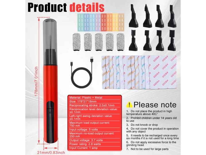 Ponceuse alternative électrique, Mini stylo, outil de ponceuse de détail, stylo de ponçage à charge rapide USB, 3 vitesses réglables pour le meulage du Polishi