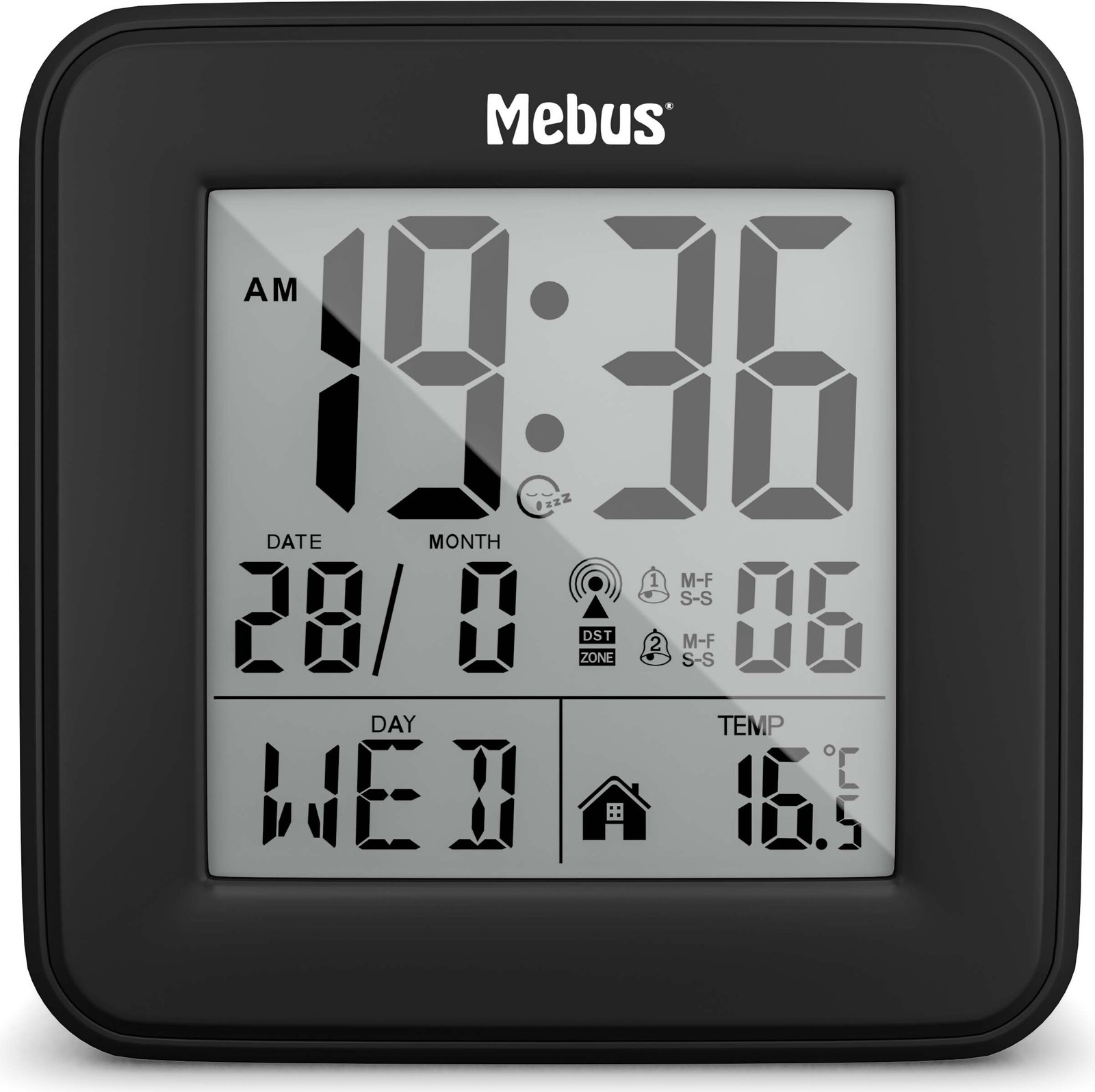 Mebus Digitale radio-wekker met thermometer, verlichting en kalender - Zwart - Model 25595