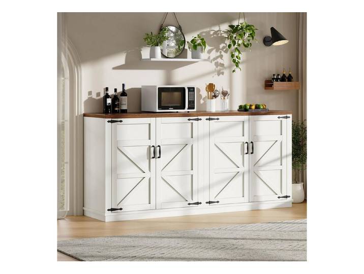 LuxusKollektion Küchenbuffet Sideboard 4 Türen Weiß 2 verstellbare Böden 160x40x85
