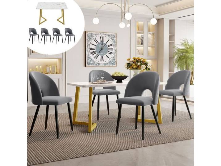 Table à manger avec 4 chaises ensemble de table de cuisine moderne pieds de chaise réglables velours gris pieds de table dorés
