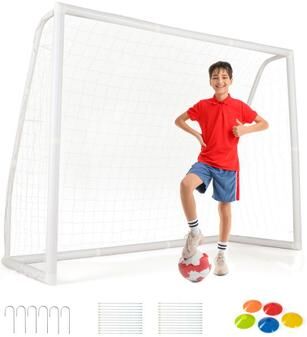 Costway 8' x 6' Soccer Goal with Ground Stakes and Soccer Cones