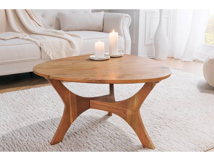 ARCHITECTURE Couchtisch 70cm, massiv Akazienholz, dreieckig, Honey Finish, handgefertigt, einzigartig