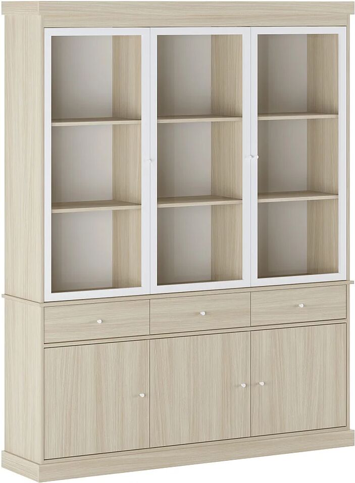 Vente-unique Vitrine avec rangements et LEDs - Naturel et blanc - MARSORIA