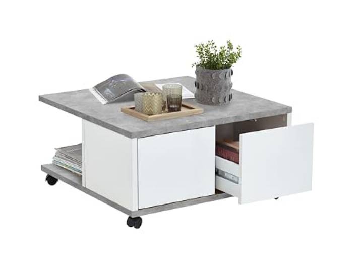 möbelando Couchtisch >Twin 1< in Beton LA-weiß Edelglanz - 70x36x70cm (BxHxT)