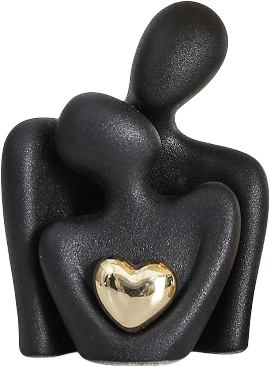 Koppel Beeld Liefdes Sculptuur Artistiek Keramiek Zwart Lengte: 10 cm