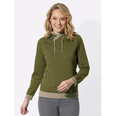 Strickpullover CLASSIC BASICS "Langarm-Pullover", Damen, Gr. 46, grün (oliv, schlamm), 100% Baumwolle, gemustert, mehrfarbig, Pullover Strickpullover