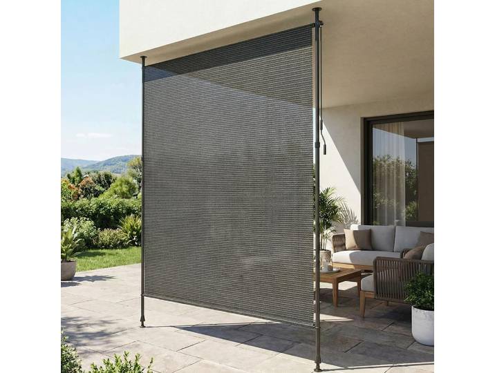 Auvent vertical HDPE à fixation par pince, pare-soleil extérieur, hauteur 270 cm, écran d'intimité pour balcon sans perçage, auvent latéral extensible
