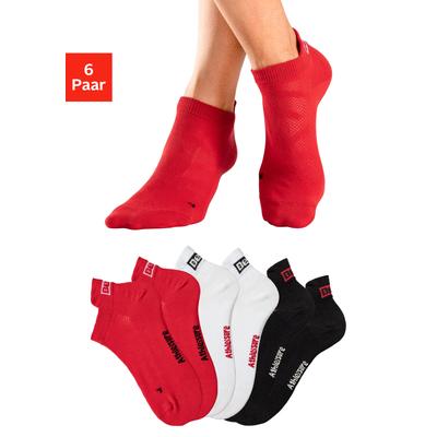 Sneakersocken BENCH., Damen, Gr. 39-42, rot (2x rot, 2x weiß, 2x schwarz), Baumwollmischung, unifarben, elastisch, Socken Sneakersocken, mit Lüftungskanälen in Netzstruktur