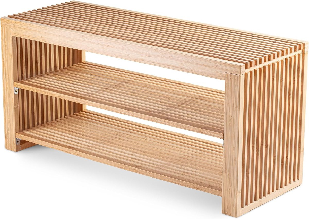 Bamboe schoenenbank met zitting, Breedte: 90 cm