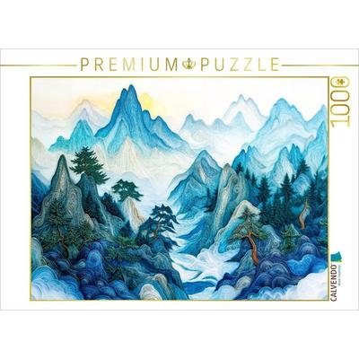 CALVENDO Puzzle Quilling Papierkunst Huangshan Berglandschaft China Kiefern Silhouetten Nebel Puzzle | 1000 Teile Lege-Größe 64x48cm Foto-Puzzle für