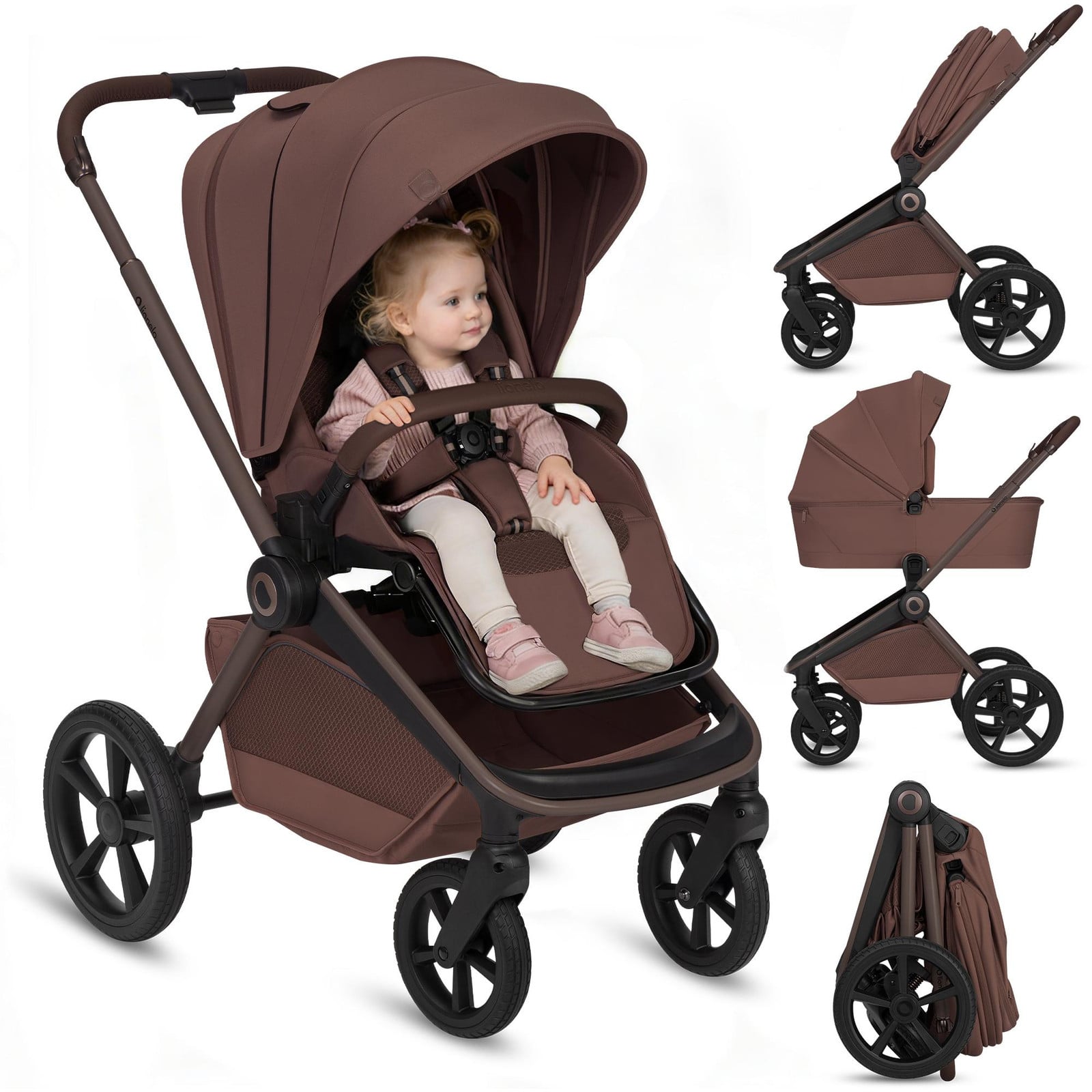 Lionelo Freya 2-in-1 combinatie kinderwagen met babywieg en buggy, bruin