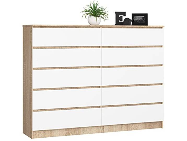 AKORD Kommode K160 160 cm 10 Schubladen für das Wohnzimmer für das Schlafzimmer für das Arbeitszimmer Büro B160 x H121 x T40 cm Gewicht 101,75 kg Sonoma Eiche/Weiß