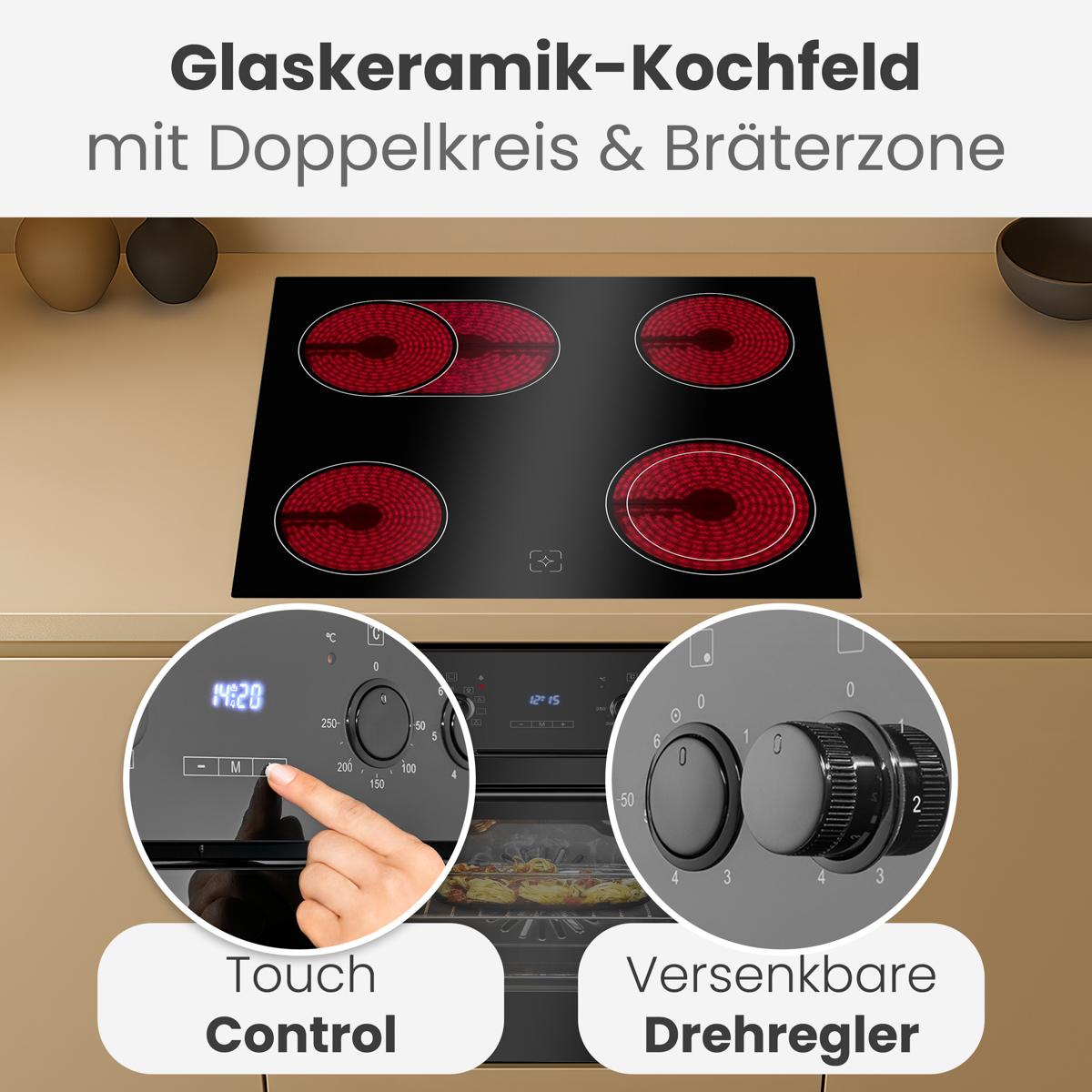 Bomann Herd-Kochfeld-Kombination | 60cm | Grill und Heißluft | 9 Funktionen | Herd Backofen mit Glaskeramik-Kochfeld | Herdset EHBC 7938
