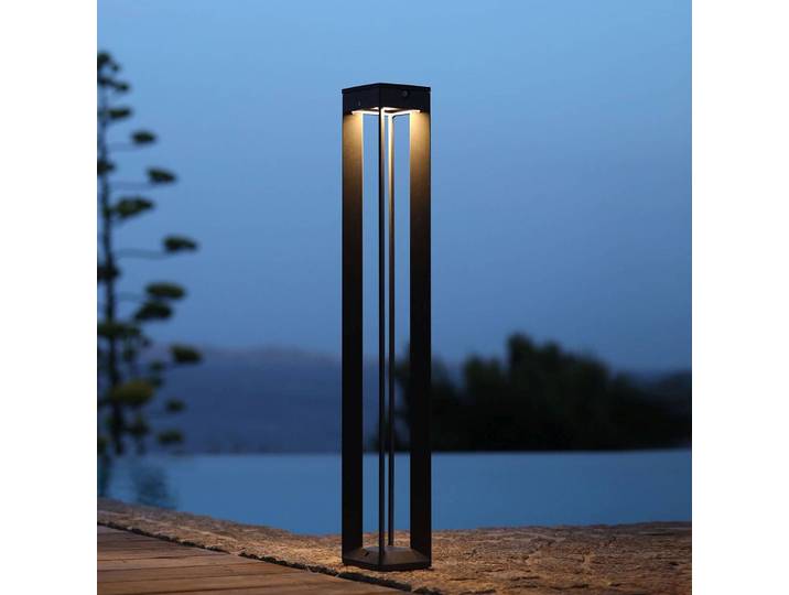 Les Jardins LED-Solarleuchte Borne mit Sensor, 90 cm, grau Borne, dimmbar, alu / grau / zink, Aluminium, Sockelleuchte