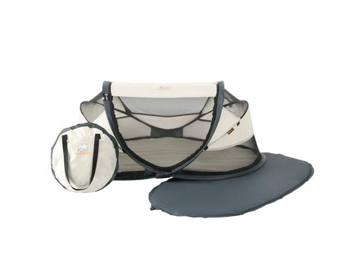 Deryan Baby & Kinder Reisebett mit Matratze - ab Geburt bis 2,5 Jahre, Pop Up Kleinkindbett Babyzelt in 2 Sekunden aufgestellt, inkl. Moskitonetz & Reisetasche, Schnell & Kompakt Faltbar, Creme