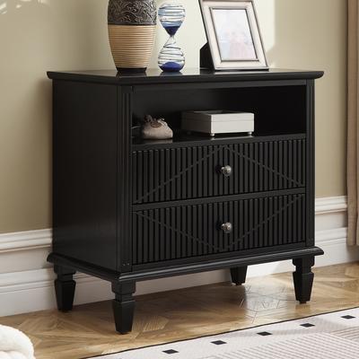 GDFStudio Zephyren Wood Farmhouse 28.25-Inch Wide Nightstand with Charging Station and 2 Drawers,