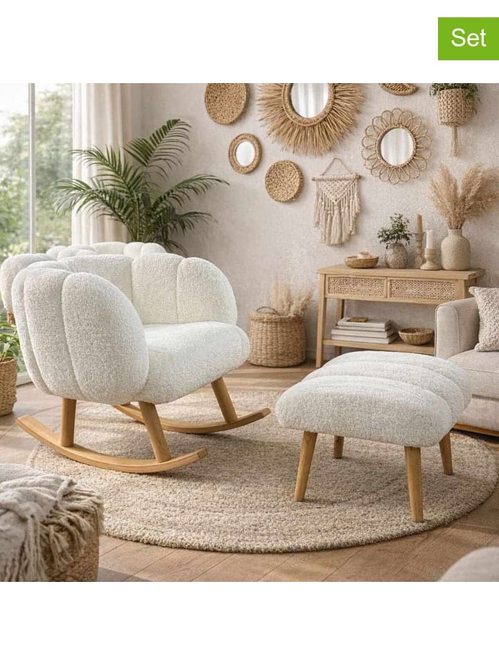 Scandinavia Concept 2tlg. Set: Schaukelsessel & Hocker ''Lotus'' in Weiß - onesize