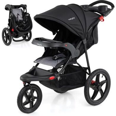 Costway Foldable Jogging Stroller with Detachable Tray and Air-Filled Rubber Tires-Black