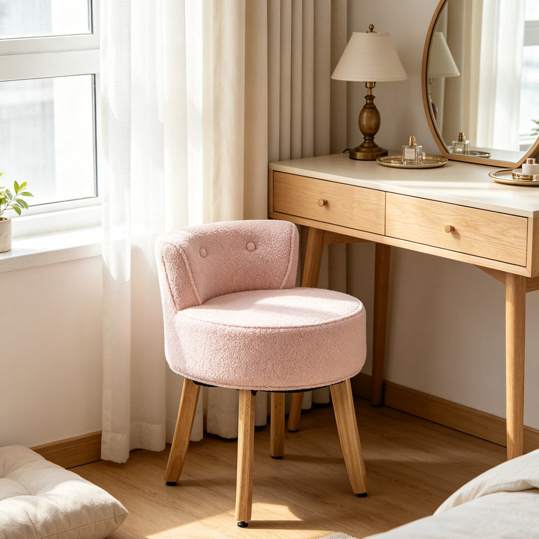 Brambly Cottage Plywood Accent Stool Pink/Teddy 60.7cm H X 47.5cm W X 47.5cm D