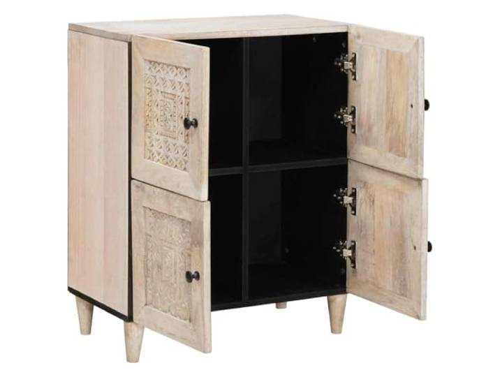 Sideboard aus Massivholz Mango, 60 x 33 x 75 cm, für Esszimmer Massiver Mangoholzrahmen, Holzwerkstoffoberfläche, Knopfgriffe, Türscharniere, vielseitig einsetzbar