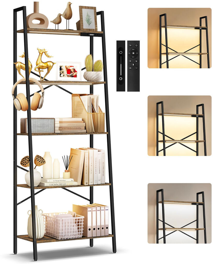 Rio 160cm H x 56cm W Metal Etagere Bookcase Brown 160cm H X 56cm W X 34cm D