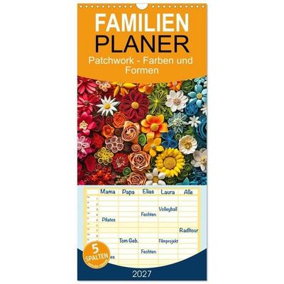 Familienplaner 2027 - Patchwork - Farben und Formen mit 5 Spalten (Wandkalender, 21 x 45 cm) CALVENDO