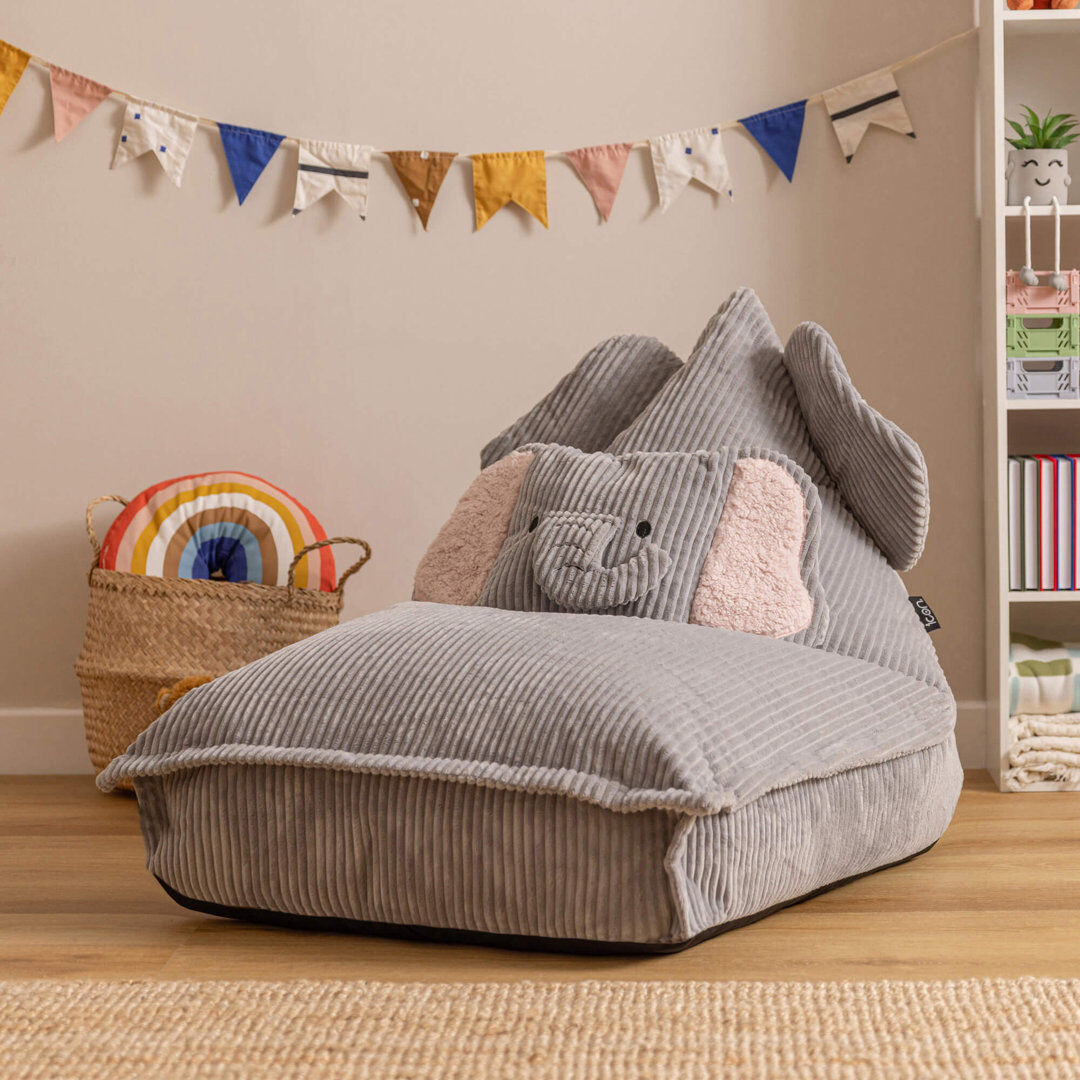icon Kids Bertie Bear Corudroy Lounger Bean Bag, Brown Elephant Small