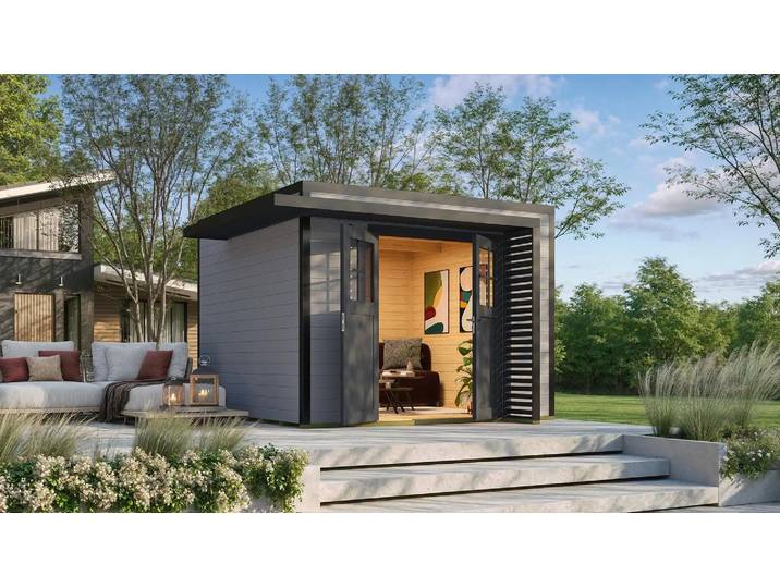 Gartenhaus weka Amberley 28 mm inkl. Fußboden, Tür Sprosse 350 x 353 cm grau-anthrazit
